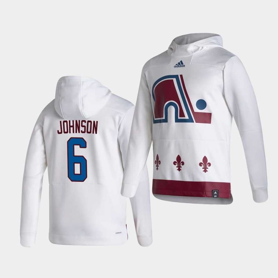 Men Colorado Avalanche 6 Johnson White NHL 2021 Adidas Pullover Hoodie Jersey